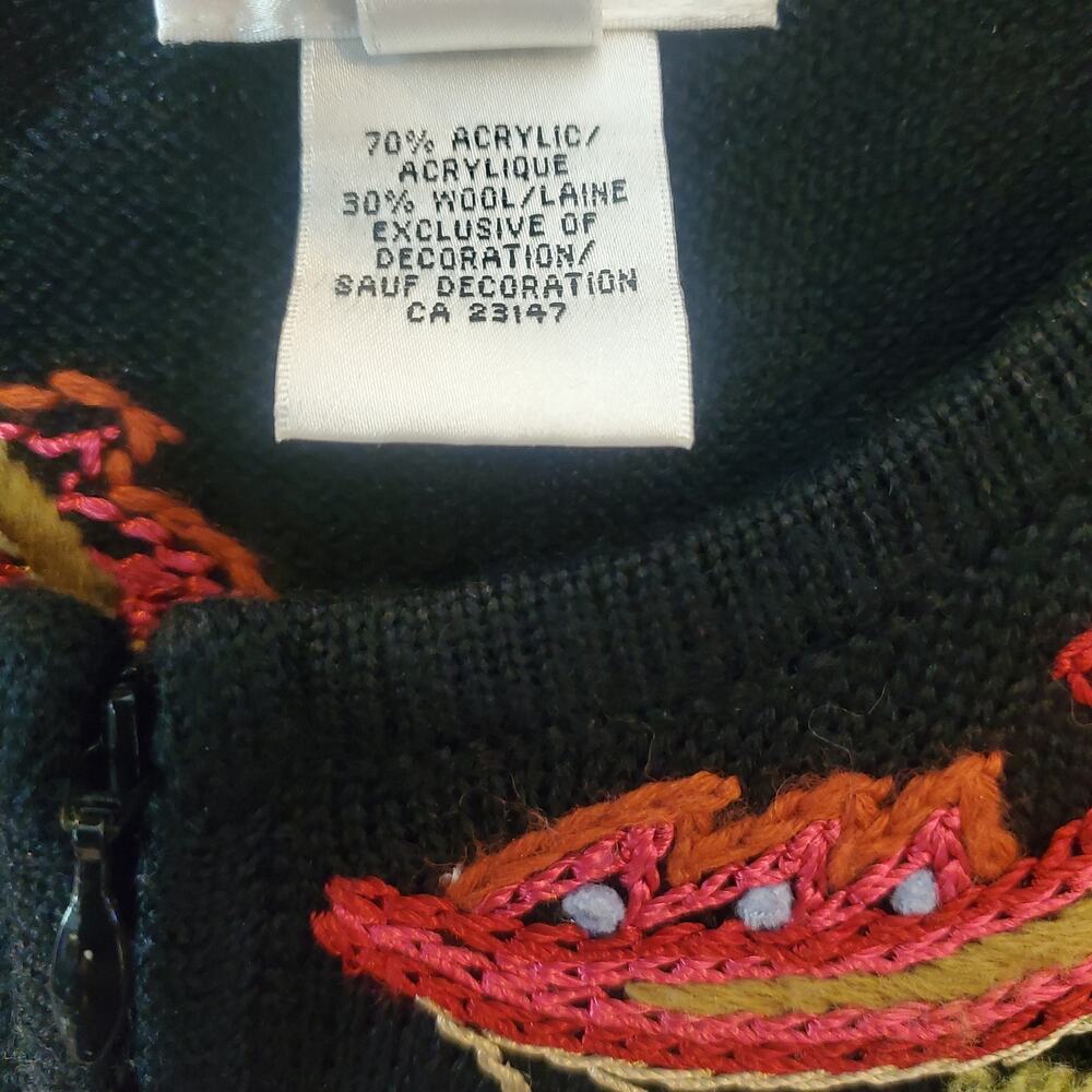Talbots Black Wool Blend Floral Embroidered Knit Cardigan Sweater Jacket Size M - Picture 5 of 5